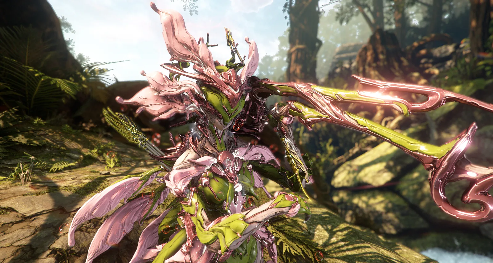 Yareli Prime in pink and green in a sunlit forest Captura scene